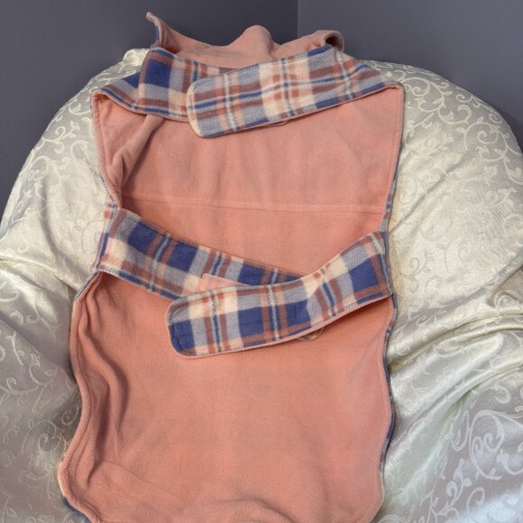 XL Dog Coat Cozy Fleece Pink & Blue Plaid & Solid Pink Reversible EUC - Picture 4 of 4